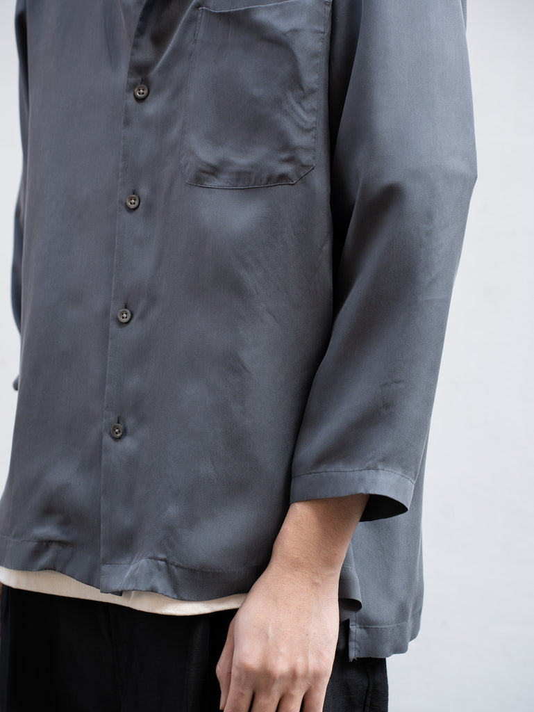 TOHNAI / WASHED SILK OPEN COLLAR SHIRT -CHARCOAL-