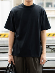 HAND ROOM / POLYESTER COTTON FEEL MOCK NECK T-SHIRT -BLACK-