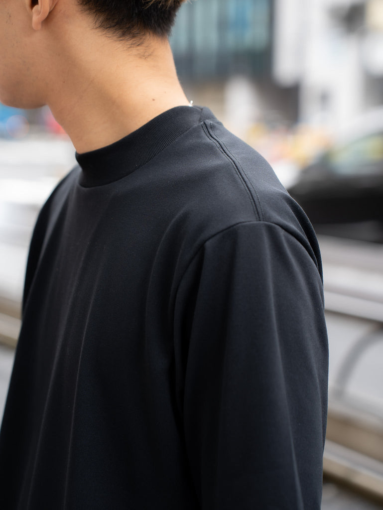 HAND ROOM / POLYESTER COTTON FEEL MOCK NECK T-SHIRT -BLACK-