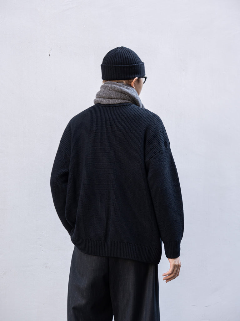 THE DAY / MERINO WOOL CREWNECK KNIT -BLACK-