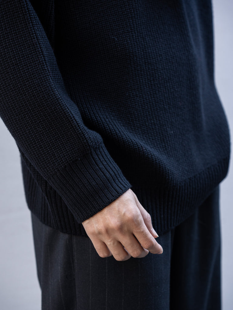 THE DAY / MERINO WOOL CREWNECK KNIT -BLACK-