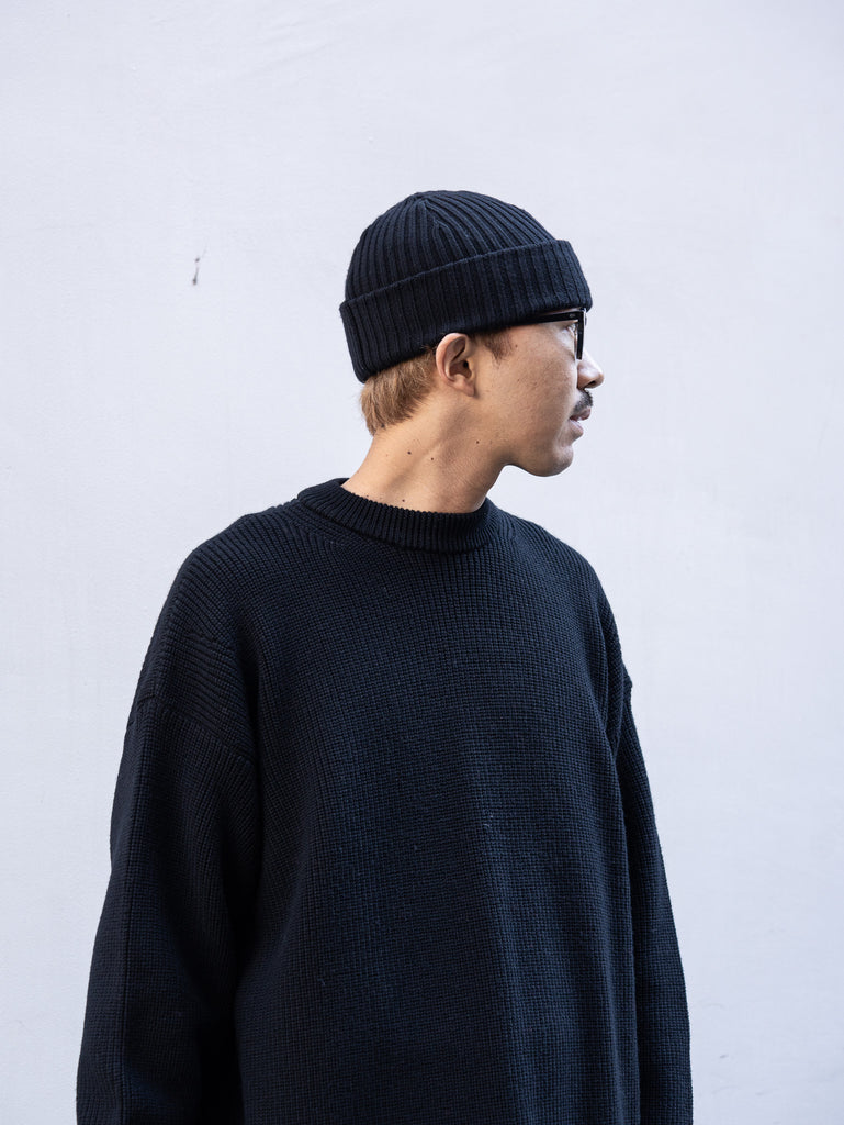THE DAY / MERINO WOOL CREWNECK KNIT -BLACK-