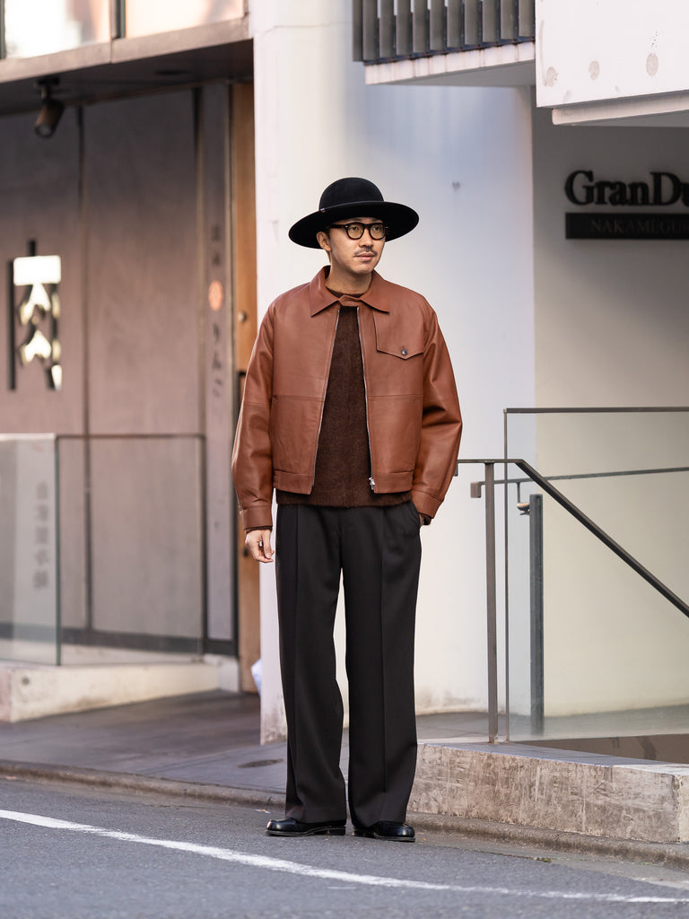 IRENISA / TWO TUCKS WIDE TROUSERS -DARK BROWN-