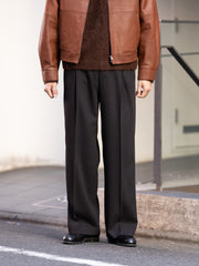 IRENISA / TWO TUCKS WIDE TROUSERS -DARK BROWN-
