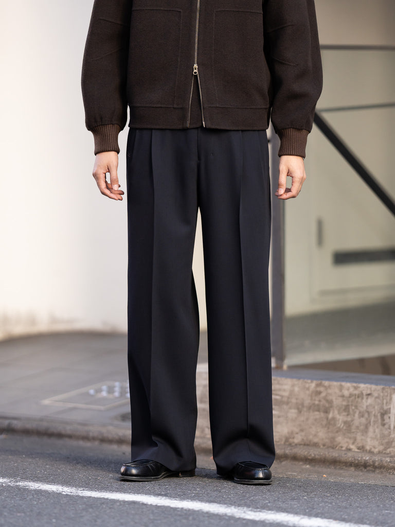 IRENISA / TWO TUCKS WIDE TROUSERS -DARK NAVY-