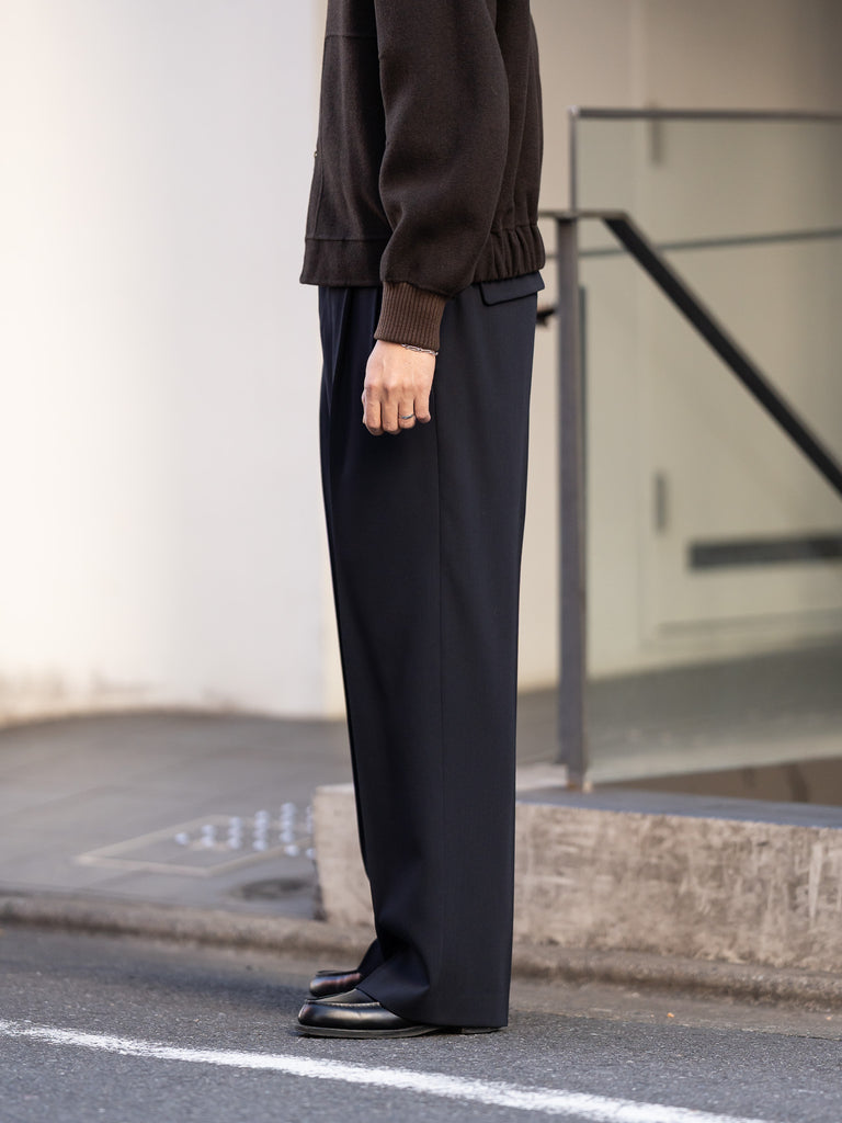 IRENISA / TWO TUCKS WIDE TROUSERS -DARK NAVY-