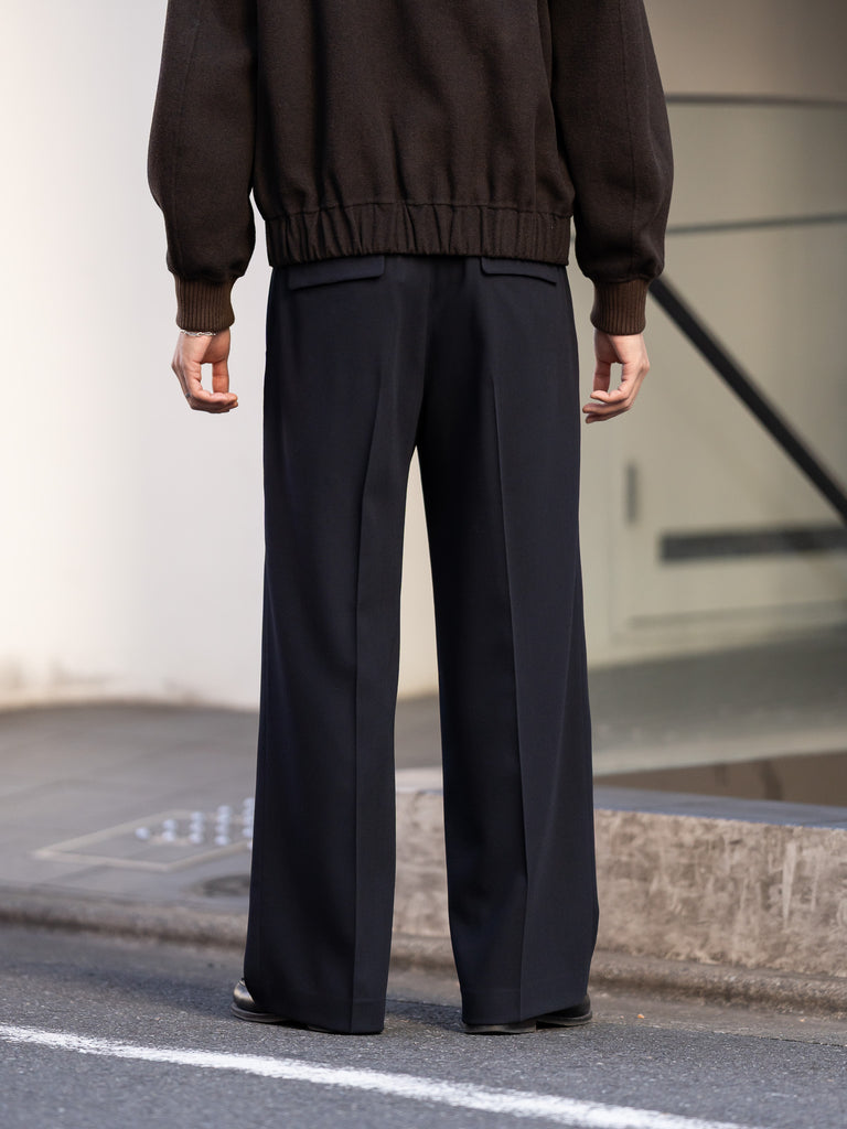 IRENISA / TWO TUCKS WIDE TROUSERS -DARK NAVY-