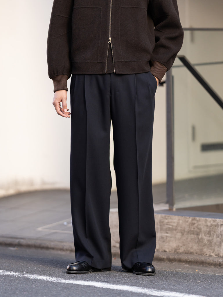 IRENISA / TWO TUCKS WIDE TROUSERS -DARK NAVY-
