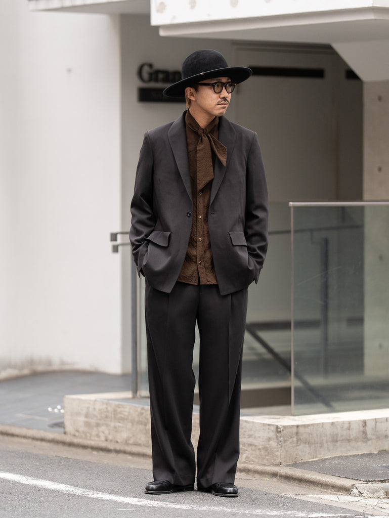 IRENISA / TWO TUCKS WIDE TROUSERS -DARK BROWN-