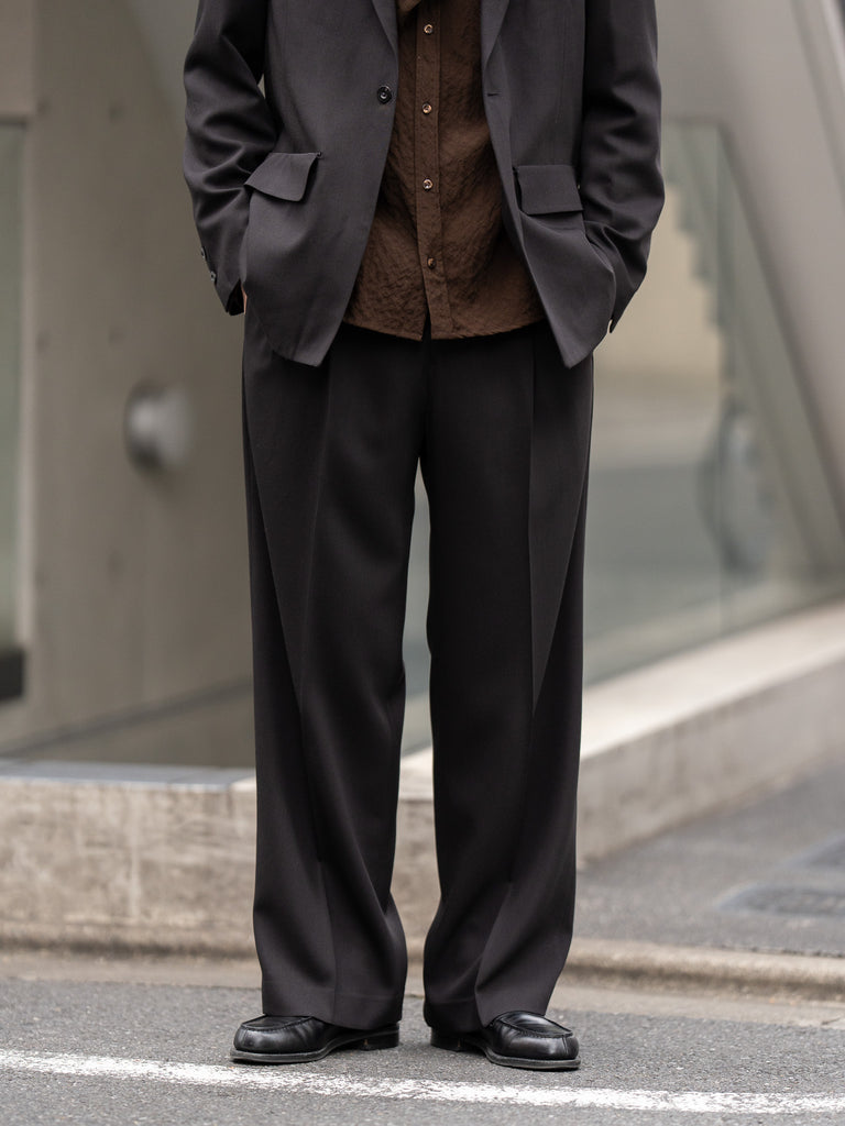 IRENISA / TWO TUCKS WIDE TROUSERS -DARK BROWN-