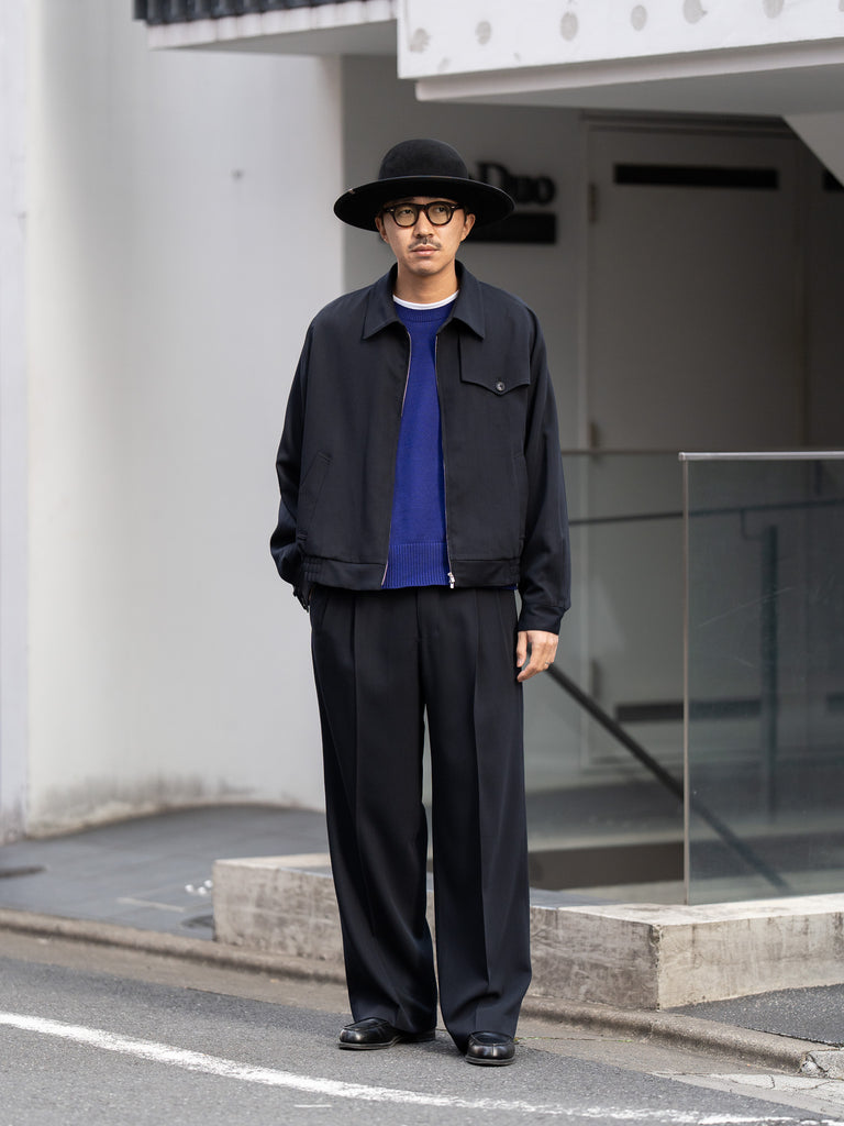 IRENISA / TWO TUCKS WIDE TROUSERS -DARK NAVY-