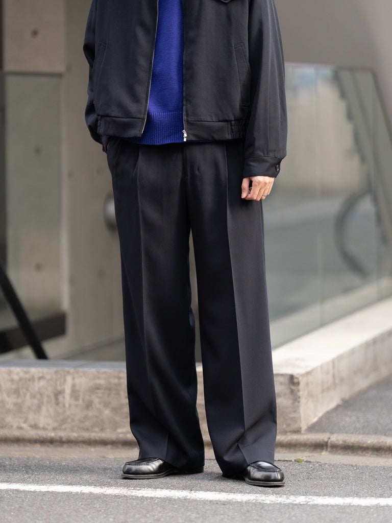 IRENISA / TWO TUCKS WIDE TROUSERS -DARK NAVY-