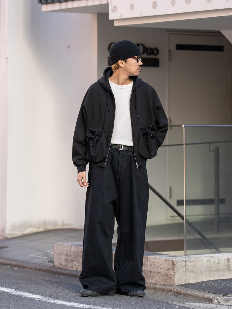 refomed / "KINCHAKU" ZIPUP HOODIE -BLACK-