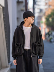 refomed / "KINCHAKU" ZIPUP HOODIE -BLACK-