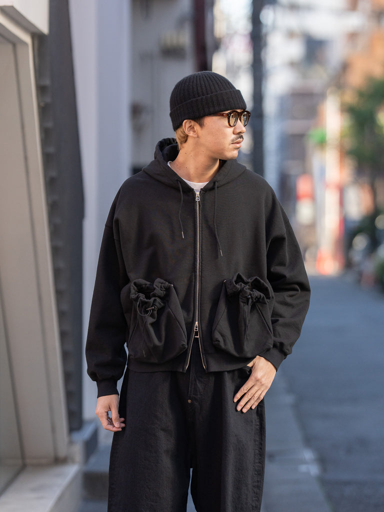 refomed / "KINCHAKU" ZIPUP HOODIE -BLACK-