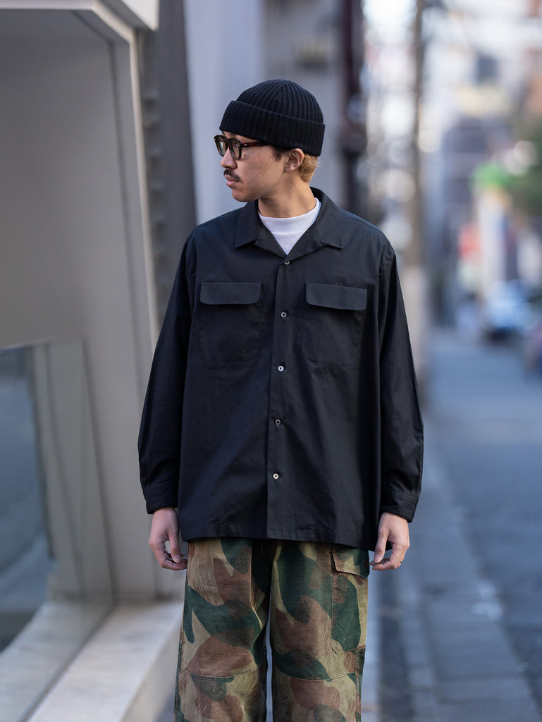 THE DAY / OPEN COLLAR SHIRT -BLACK-