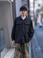 THE DAY / OPEN COLLAR SHIRT -BLACK-