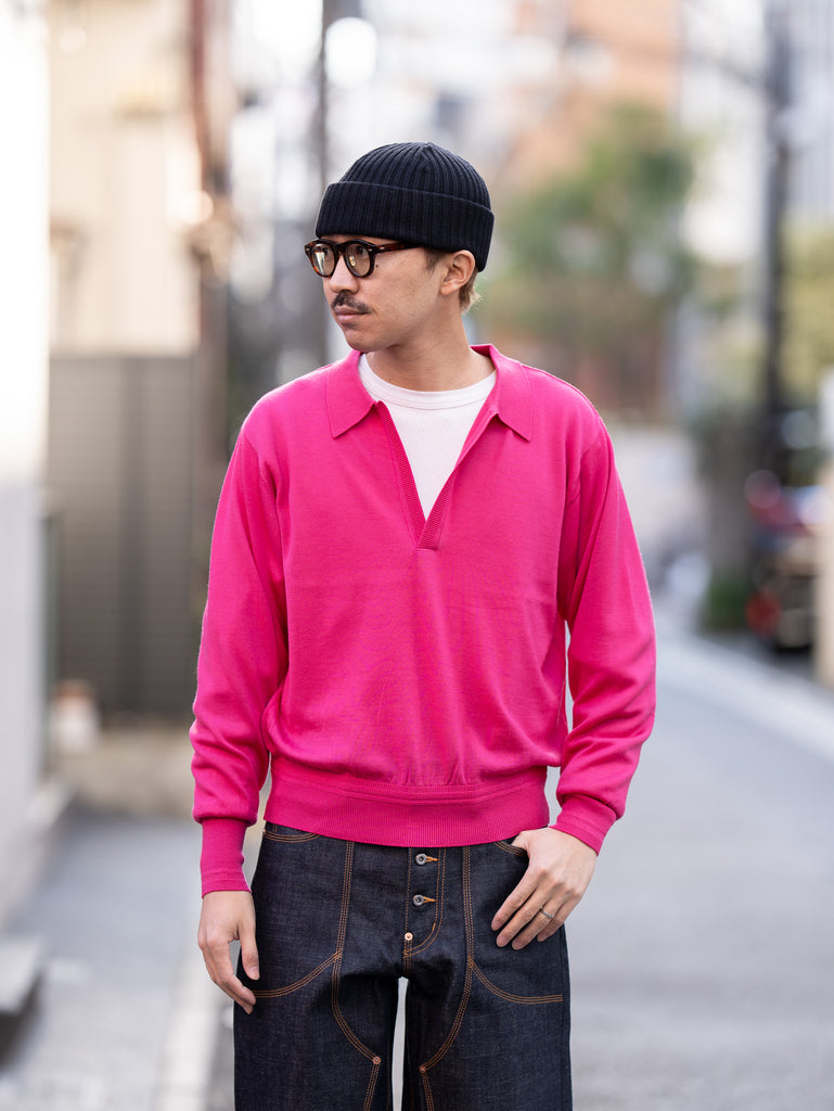 SUGARHILL / WOOL KNIT POLO -PINK-