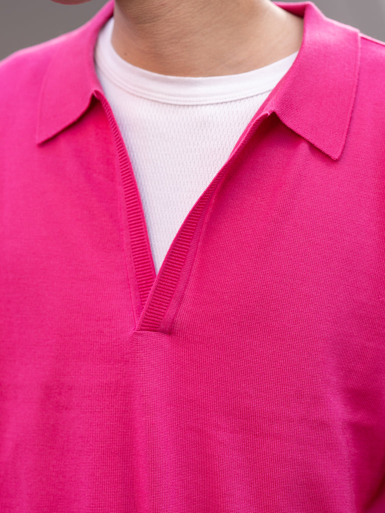 SUGARHILL / WOOL KNIT POLO -PINK-