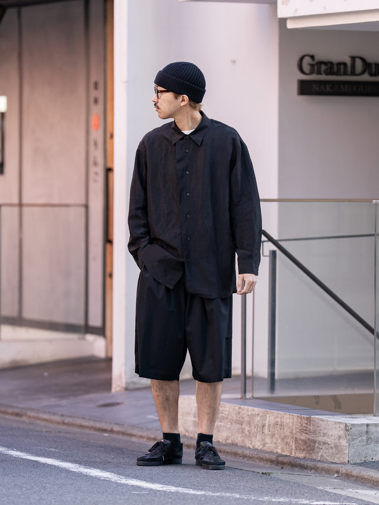 nonnotte / Cascade Placket Oversized Shirt -Black-