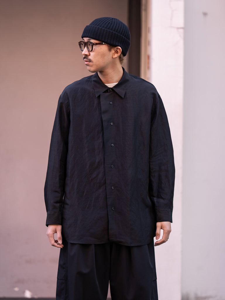 nonnotte / Cascade Placket Oversized Shirt -Black-