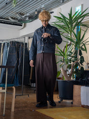 [Expected to arrive at the end of August] nonnotte / Draping Crotch Box Pleats Trousers-Original Geometric Brown Top-