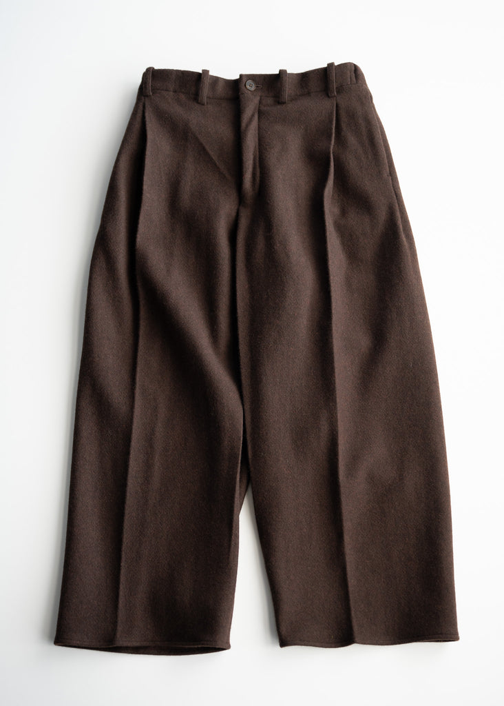 [Expected to arrive at the end of August] nonnotte / Draping Crotch Box Pleats Trousers-Original Geometric Brown Top-