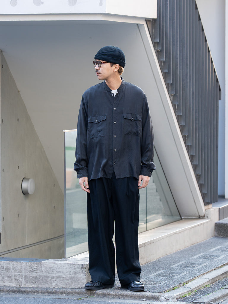 TOHNAI / 棉質立領普通襯衫 -藍色-