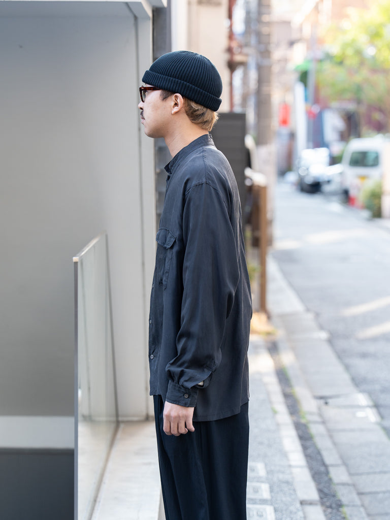 TOHNAI / 棉質立領普通襯衫 -藍色-