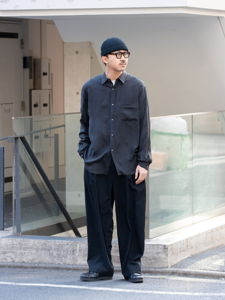 TOHNAI / 棉質立領普通襯衫 -藍色-