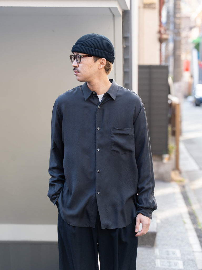 TOHNAI / 棉質立領普通襯衫 -藍色-