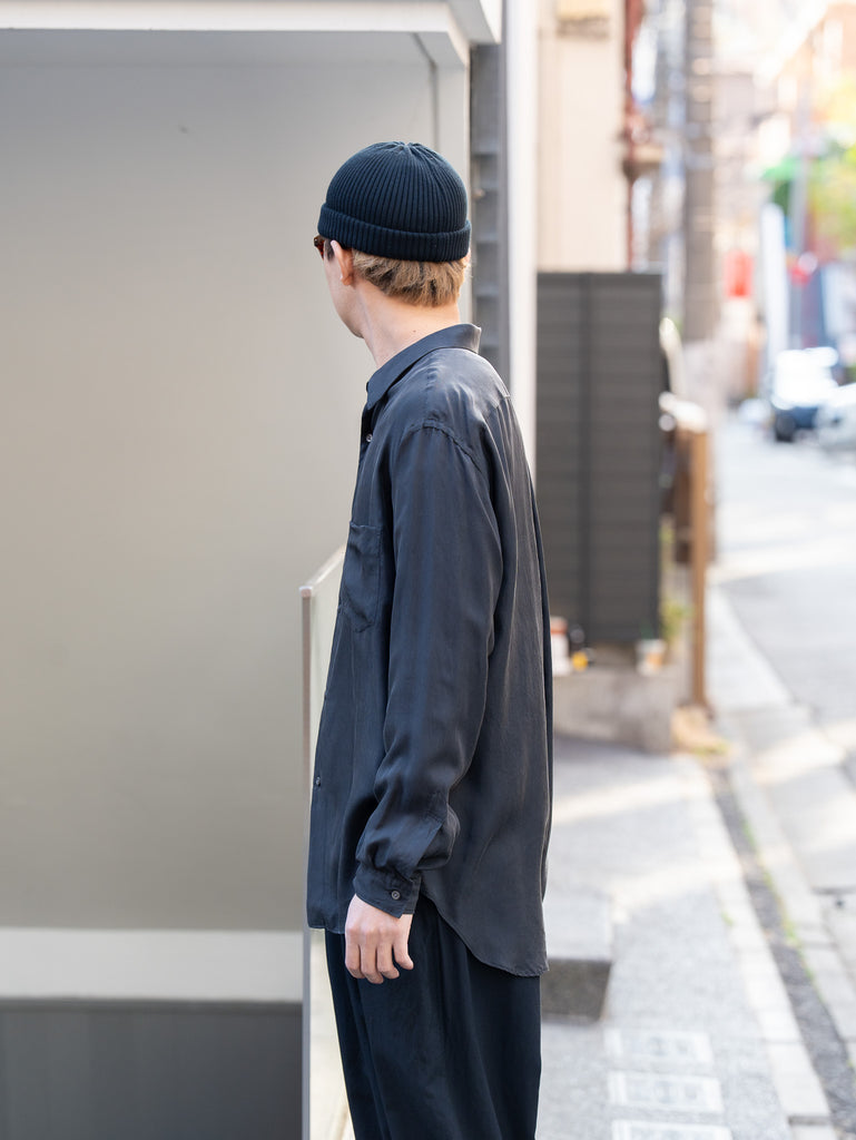 TOHNAI / 棉質立領普通襯衫 -藍色-