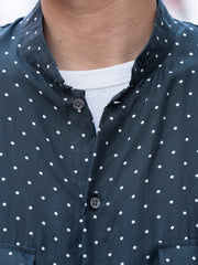 TOHNAI / BRUSHED SILK TWILL BAND COLLAR SHIRT -DOT-