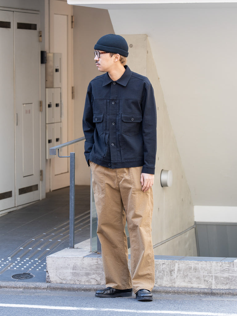 TOHNAI / COTTON DENSE JERSEY TRUCKER JACKET -BLACK-