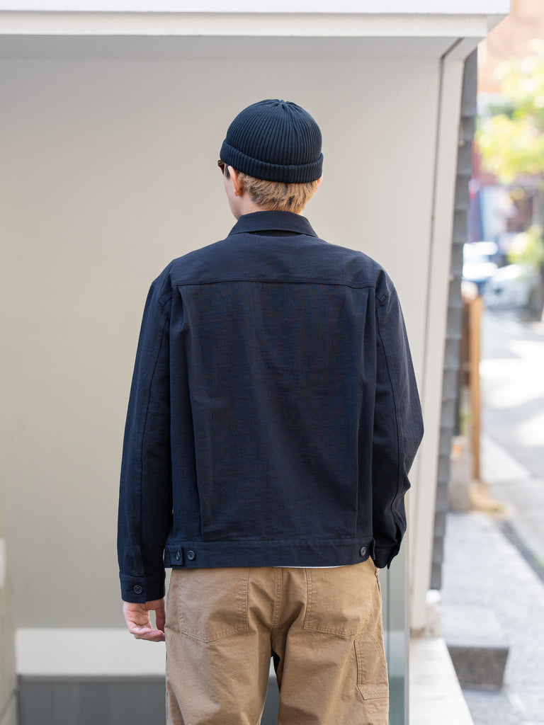 TOHNAI / COTTON DENSE JERSEY TRUCKER JACKET -BLACK-