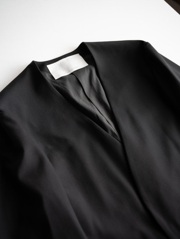 [Expected to arrive at the end of August] nonnotte / Drape Doeskin Cloth Draping No Collar N Jacket-Deep Black-