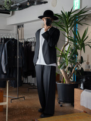 [Expected to arrive at the end of August] nonnotte / Draping Crotch Box Pleats Trousers-Deep Black-