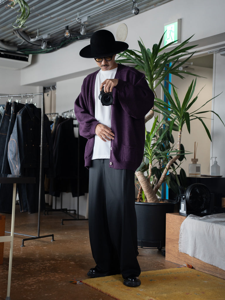 [Expected to arrive at the end of August] nonnotte / Draping Crotch Box Pleats Trousers-Deep Black-