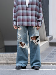 SUGARHILL /  DESTRESSED MODERN DENIM WIDE CUT -FADED INDIGO-