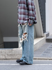 SUGARHILL /  DESTRESSED MODERN DENIM WIDE CUT -FADED INDIGO-