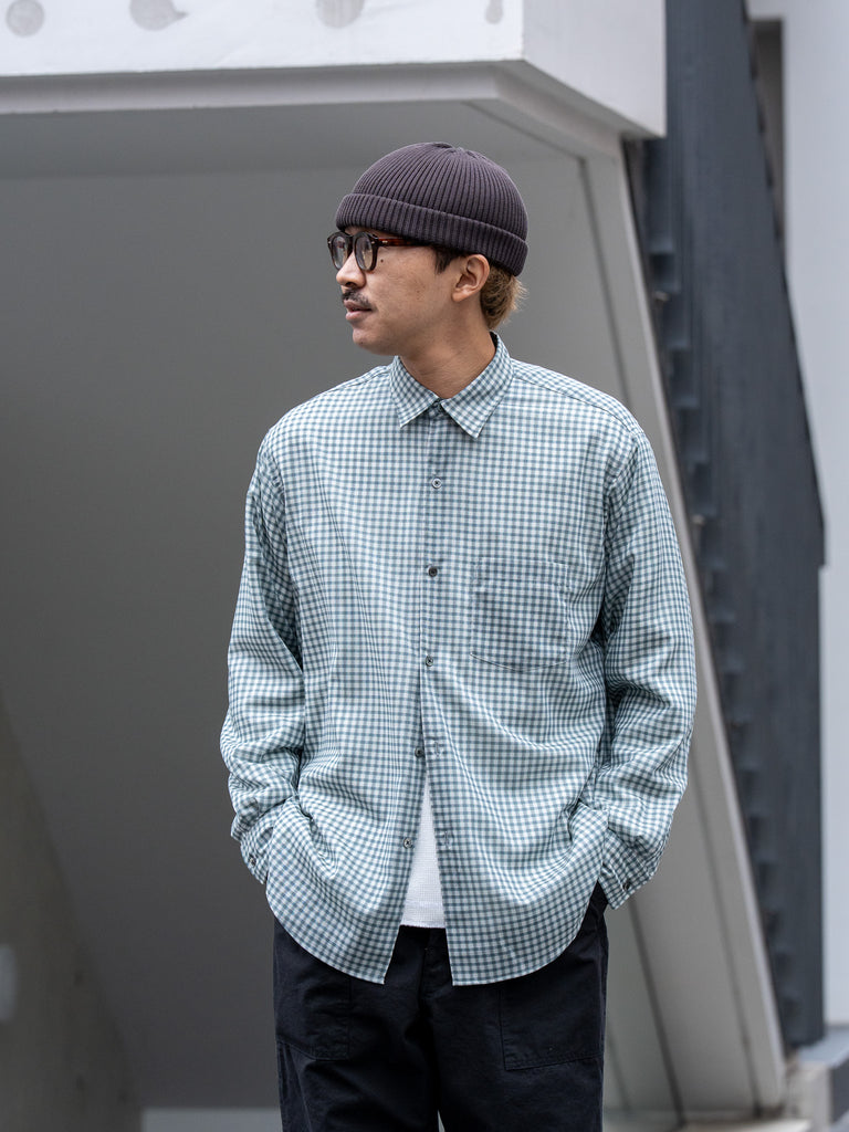【3/21(土)WEB販売開始】ULTERIOR / SUPER LIGHT WOOL CHECK SHIRT -GREEN GREY-
