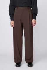 IRENISA / TWO TUCKS WIDE TROUSERS -DARK BROWN-