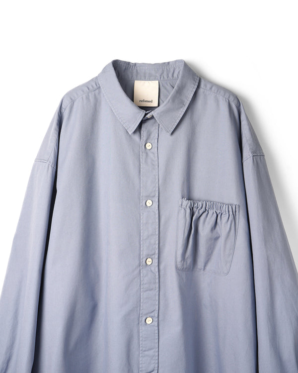 refomed / WRIST PATCH WIDE SHIRT "OXFORD" -SAX-