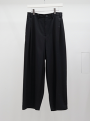 nonnotte /  Wool Gabardine Draping Crotch Box Pleats Trousers -Black-