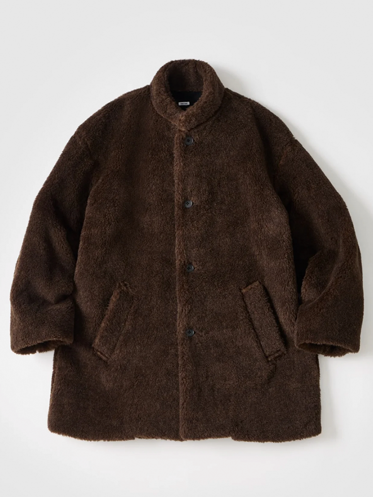 THE DAY / ALPACA WOOL PILE COAT -OLIVE BROWN-