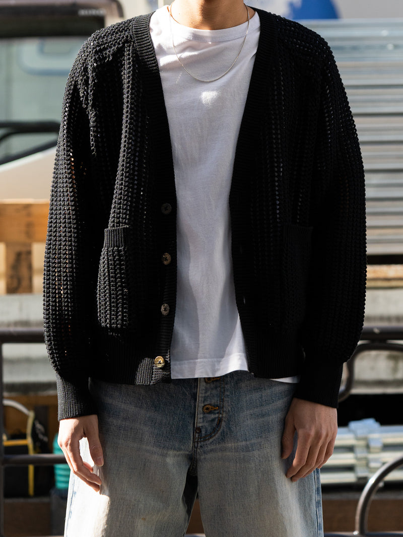 SUGARHILL / COTTON OPEN-WORK KNIT CARDIGAN -BLACK-