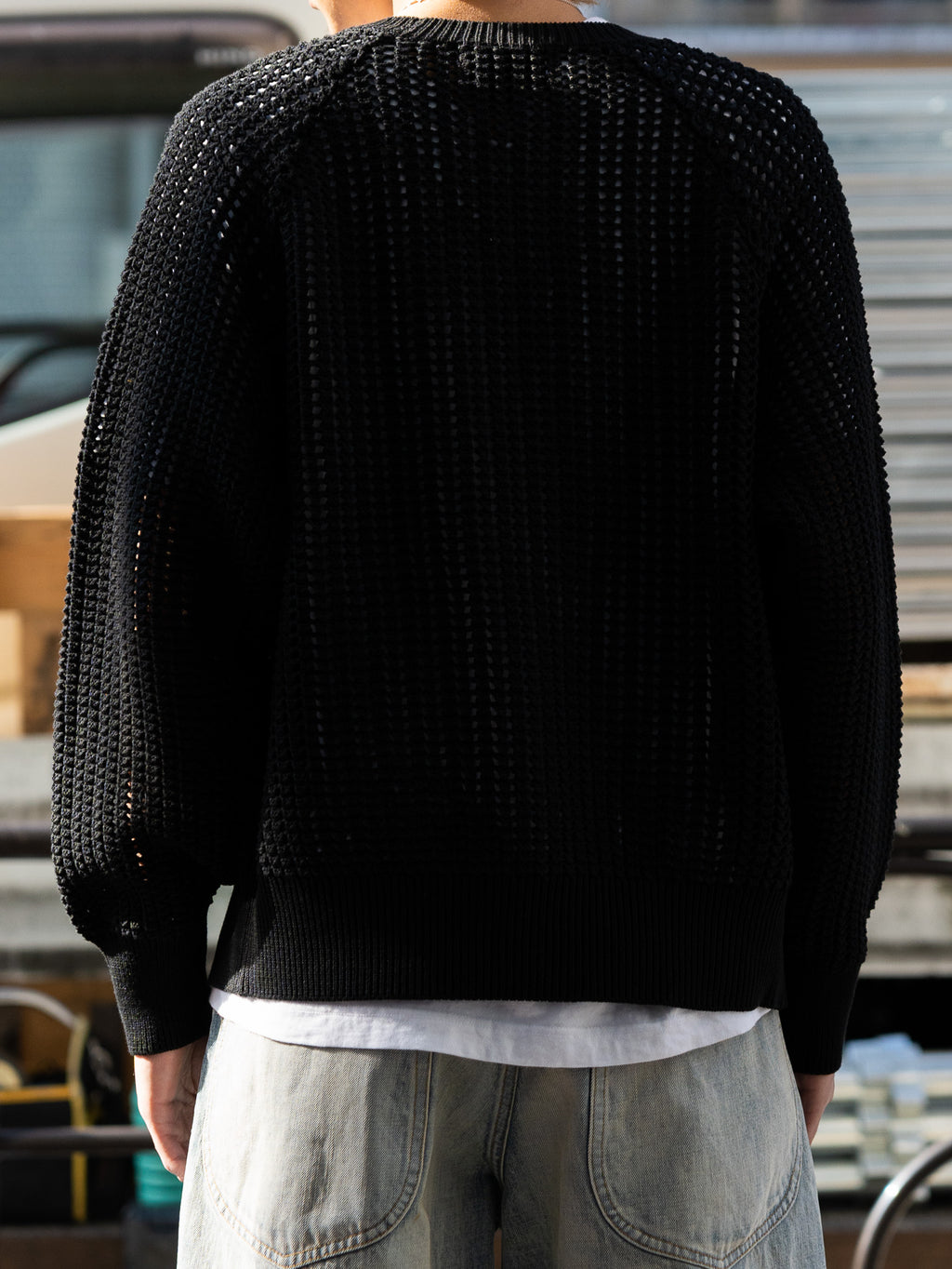 SUGARHILL / COTTON OPEN-WORK KNIT CARDIGAN -BLACK-